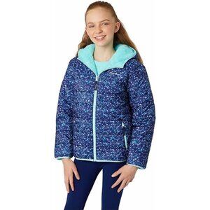 Eddie Bauer Reversible Sherpa Teddy Puffer Hooded Winter Coat Jacket Purple